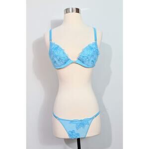 Argentovivo Blue Floral Applique/Embroidered Bra/Panty Set